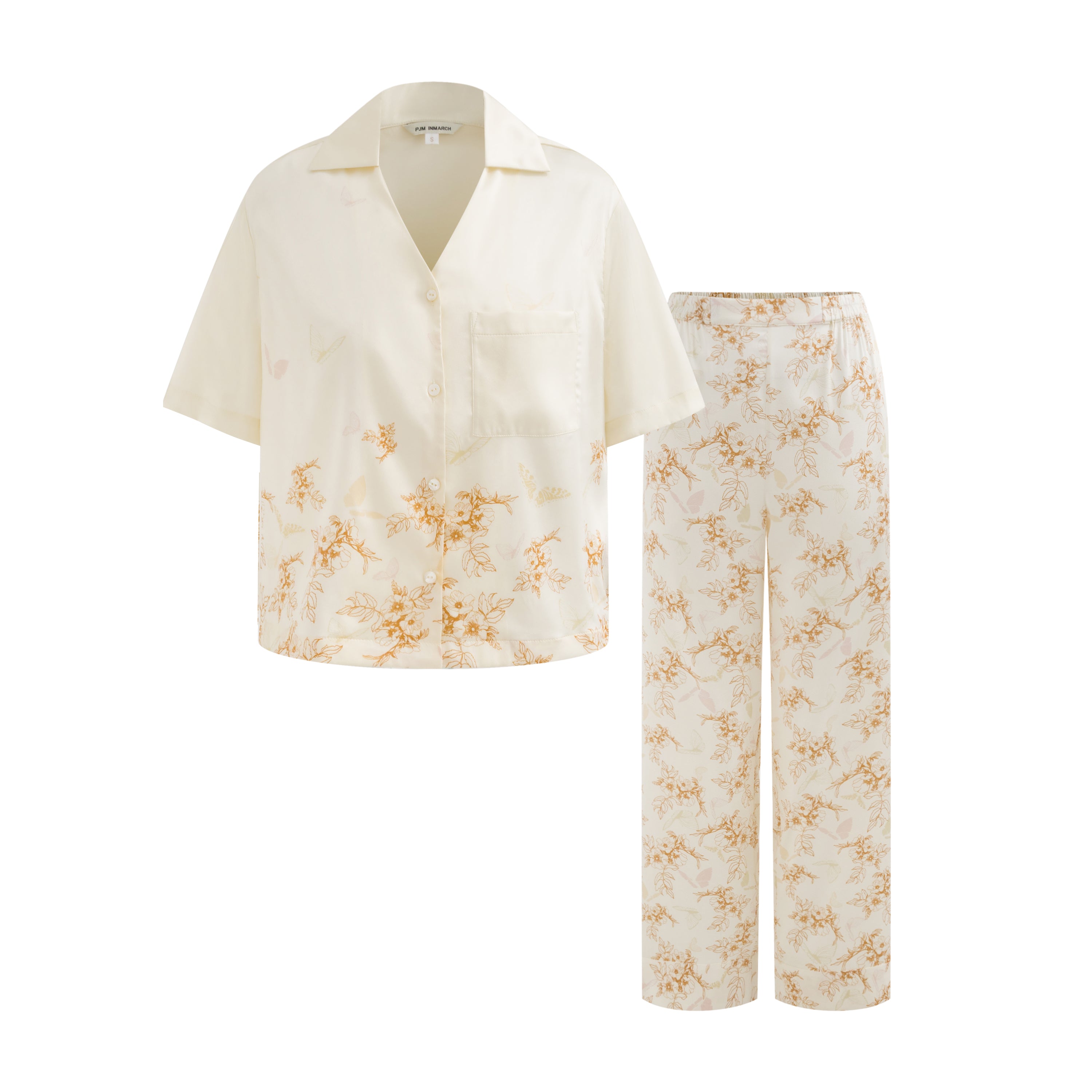 Amber Yellow Butterfly Language Short-Sleeve Set