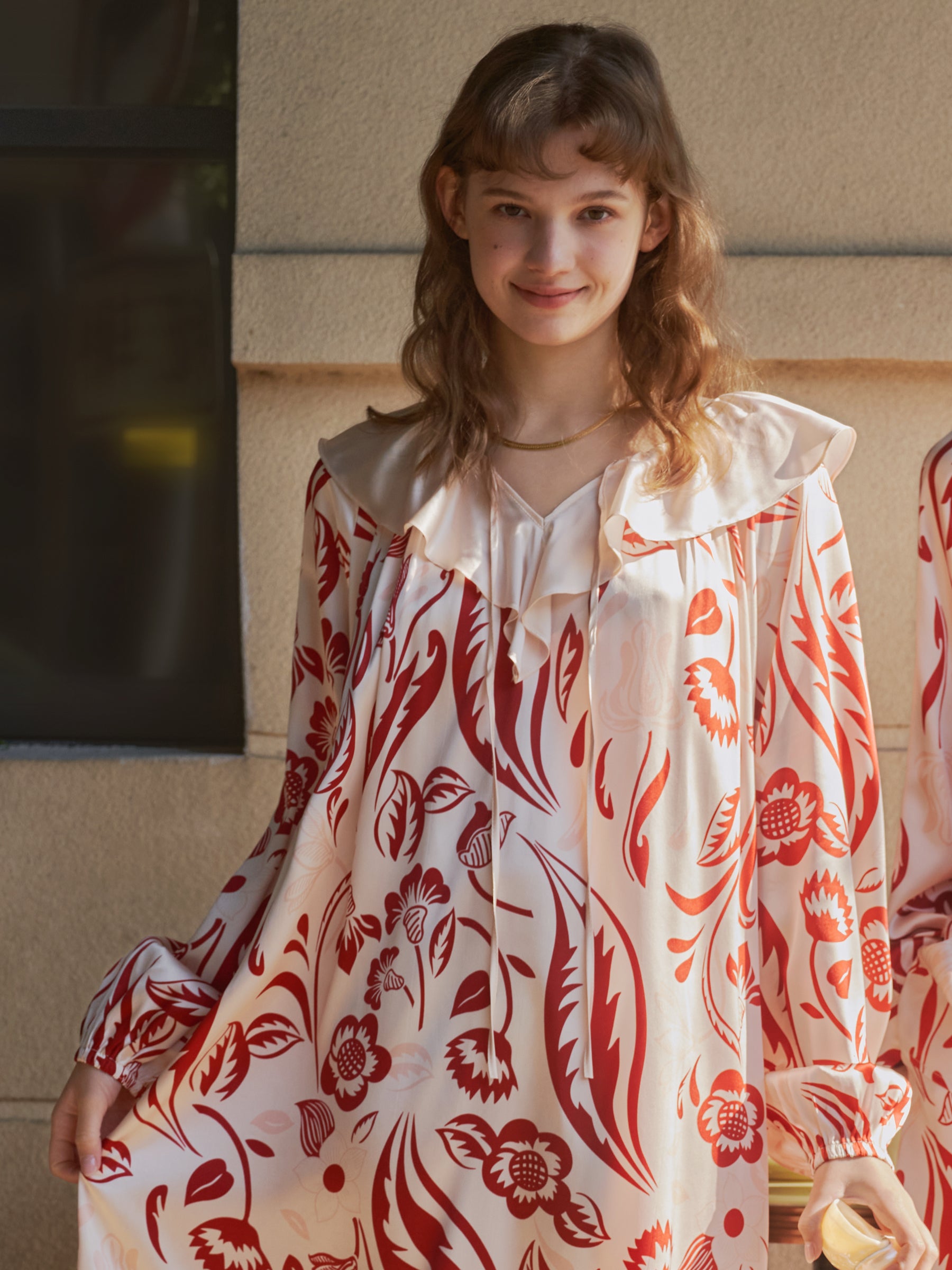 Spring Bloom Collection Long-Sleeve Dress with Ruffle Collar