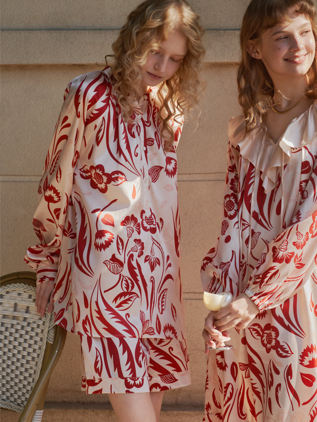 Spring Bloom Collection Long-Sleeve Pajama Set with Shorts