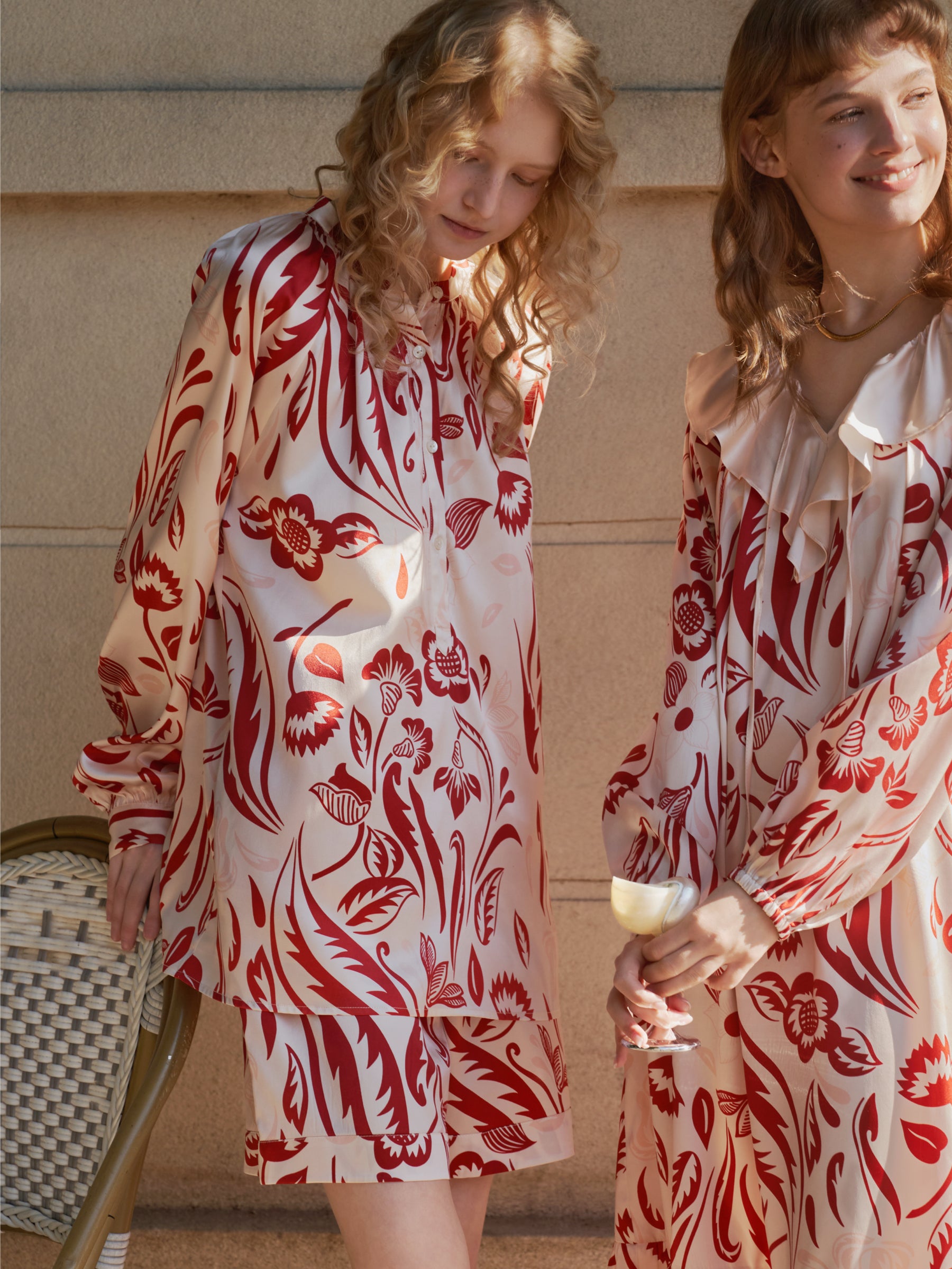 Spring Bloom Collection Long-Sleeve Pajama Set with Shorts