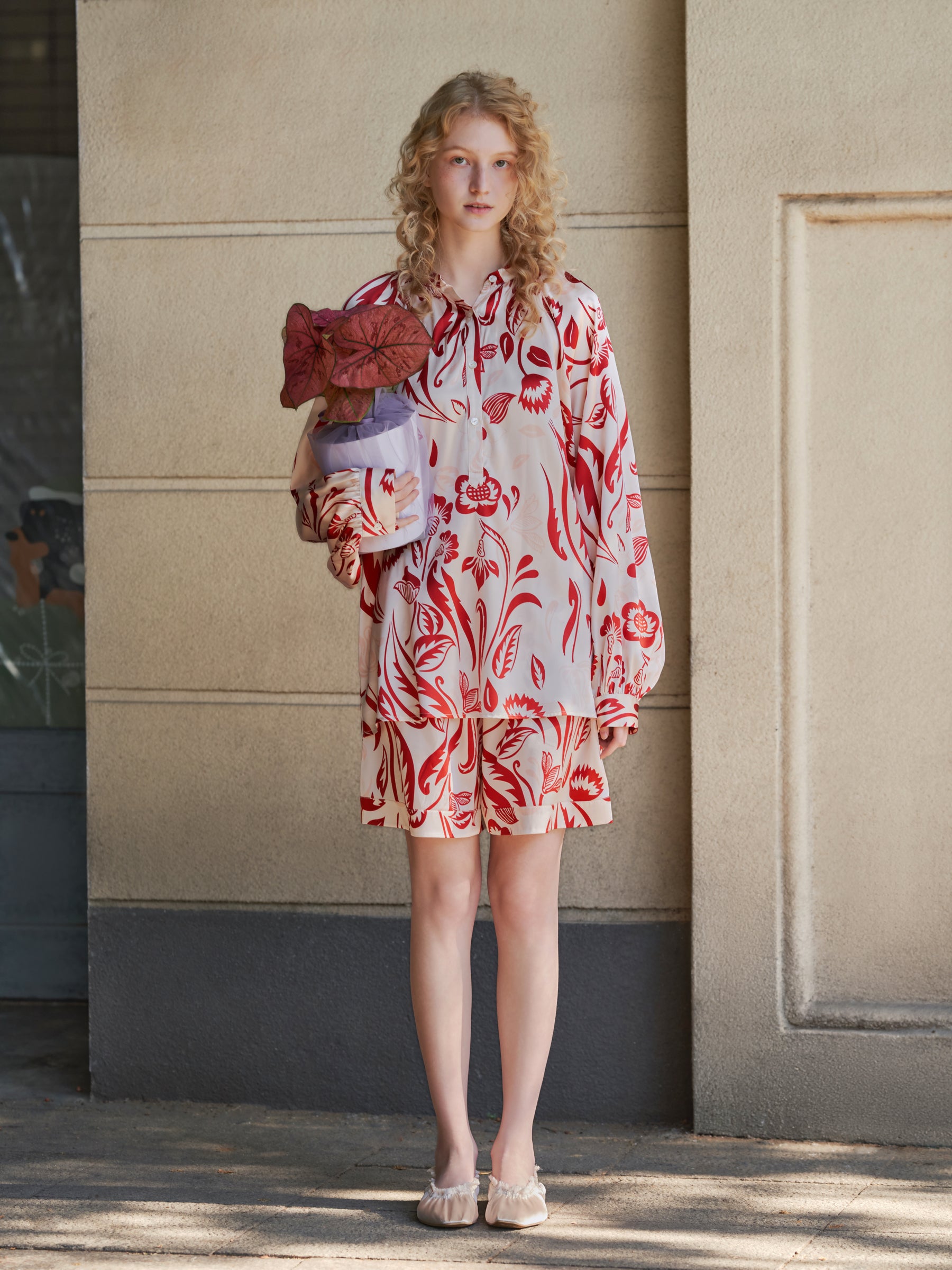 Spring Bloom Collection Long-Sleeve Pajama Set with Shorts