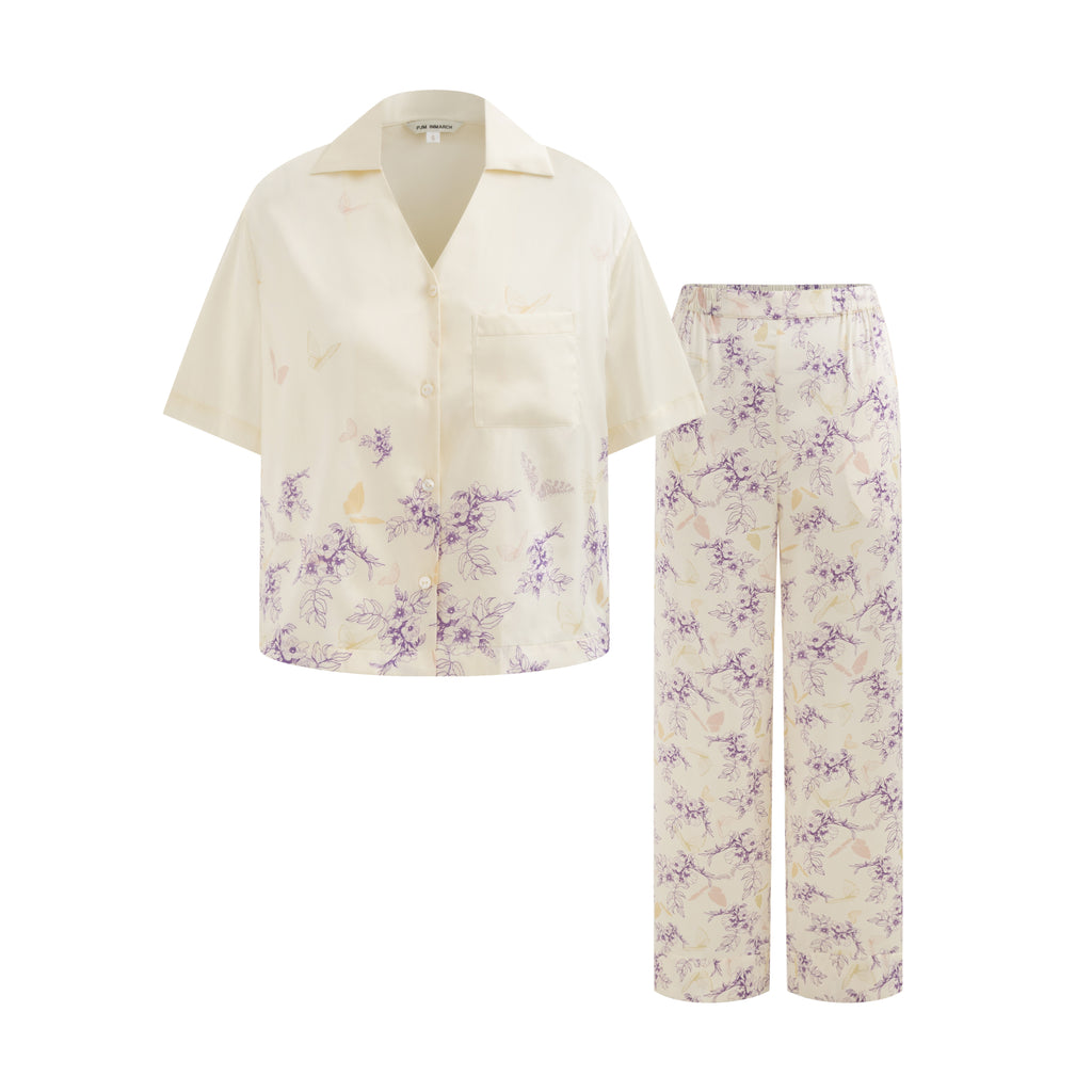 Lavender Purple Butterfly Floral Language Short-Sleeve Set
