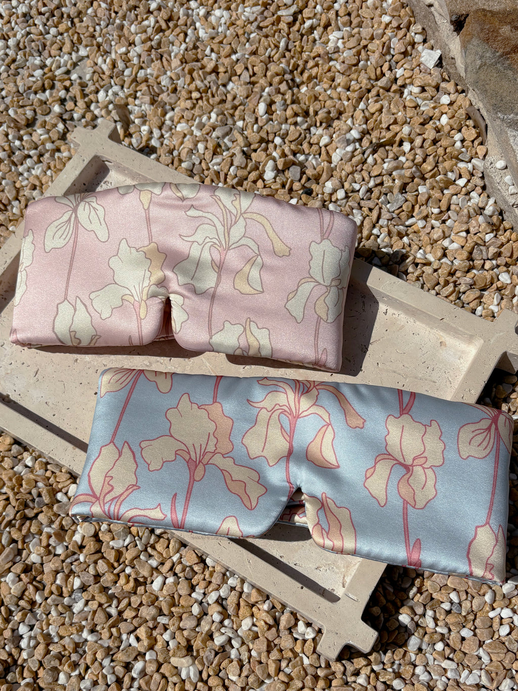 Large Silk Sleep Mask with Inner Pocket for Heat Patches- Pink Iris