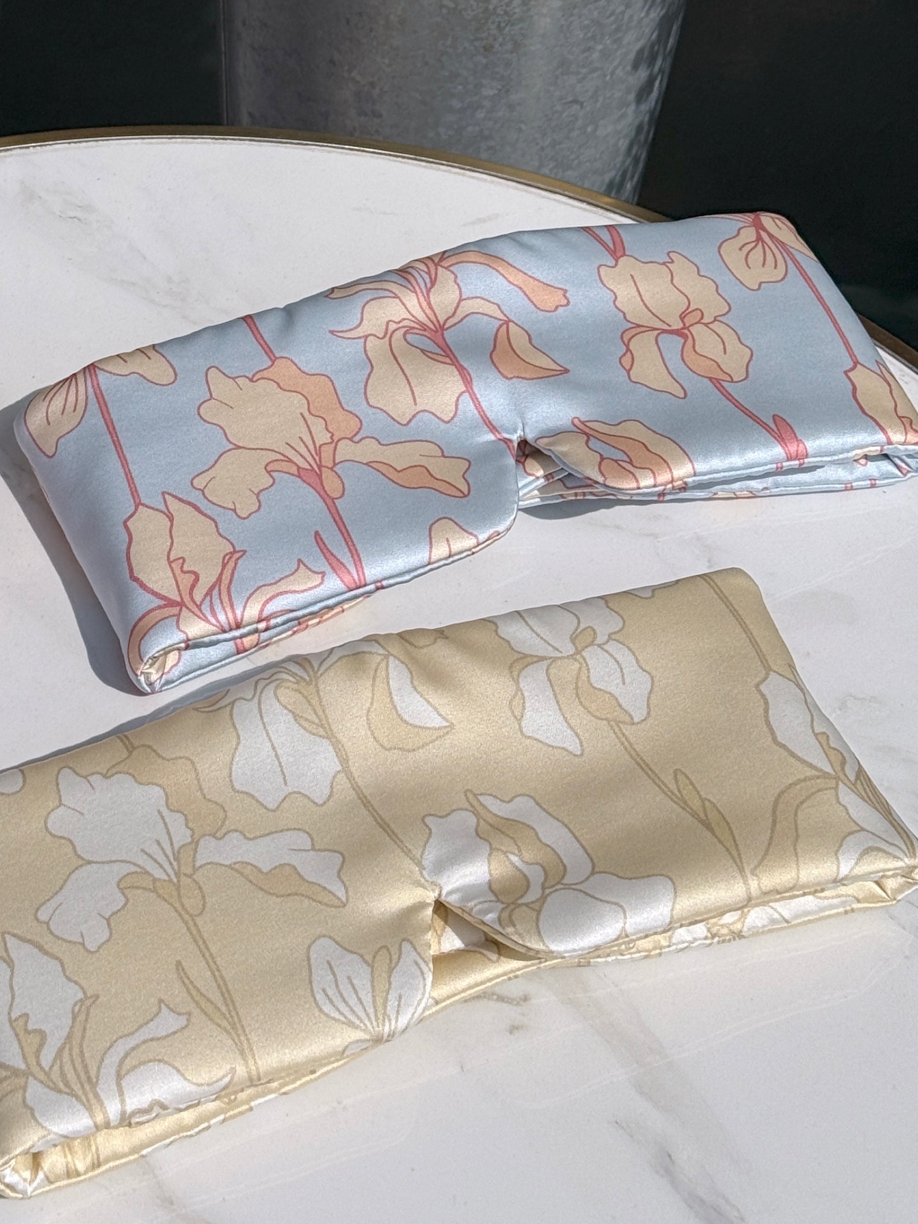 Large Silk Sleep Mask with Inner Pocket for Heat Patches- Blue Iris