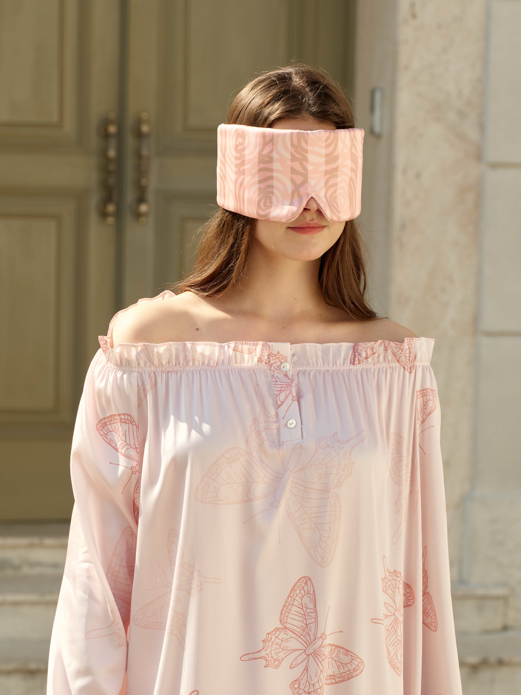 Large Silk Sleep Mask with Inner Pocket for Heat Patches- Pink Rose