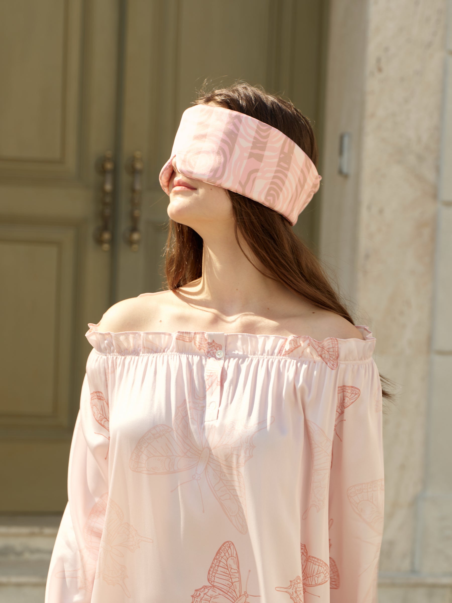 Large Silk Sleep Mask with Inner Pocket for Heat Patches- Pink Rose