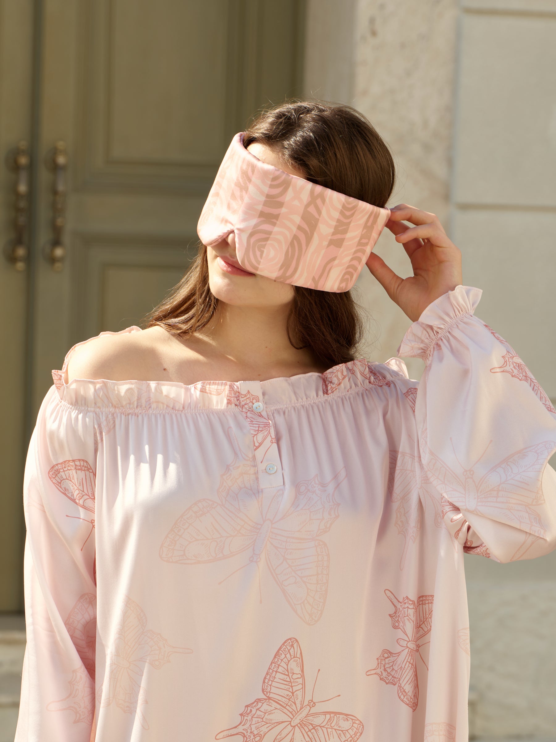 Large Silk Sleep Mask with Inner Pocket for Heat Patches- Pink Rose