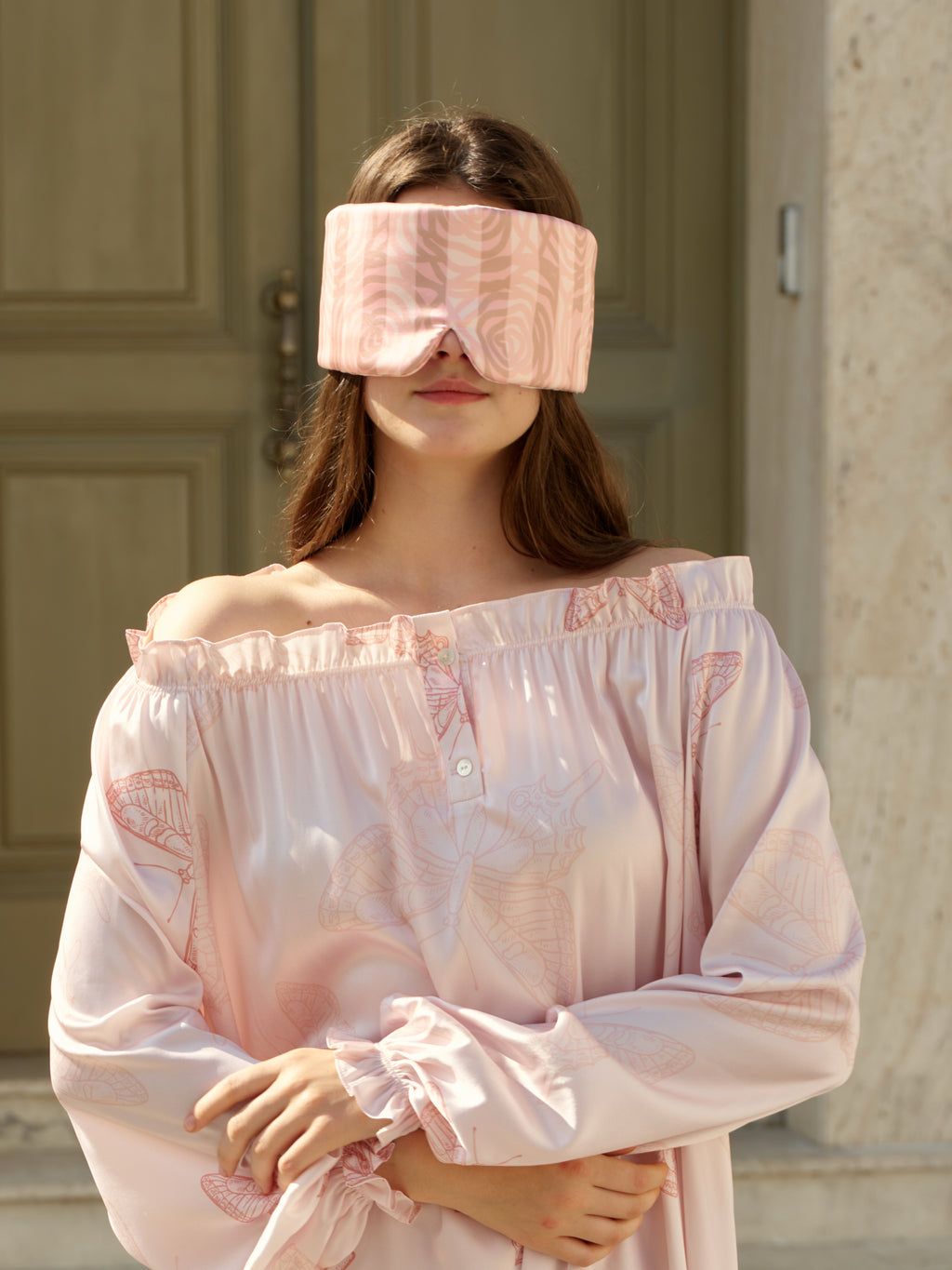 Large Silk Sleep Mask with Inner Pocket for Heat Patches- Pink Rose