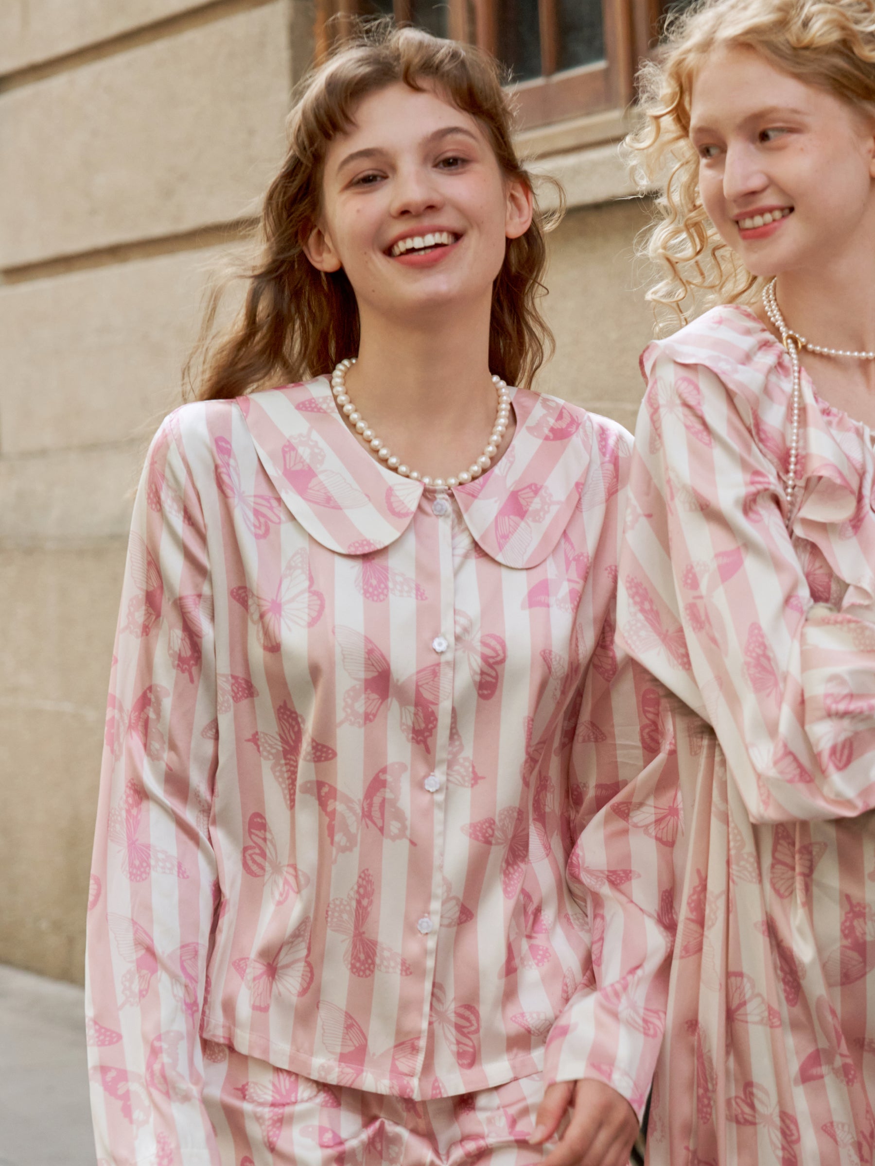 Butterfly & Blossom Collection Pink Butterfly Stripe Peter Pan Collar Set