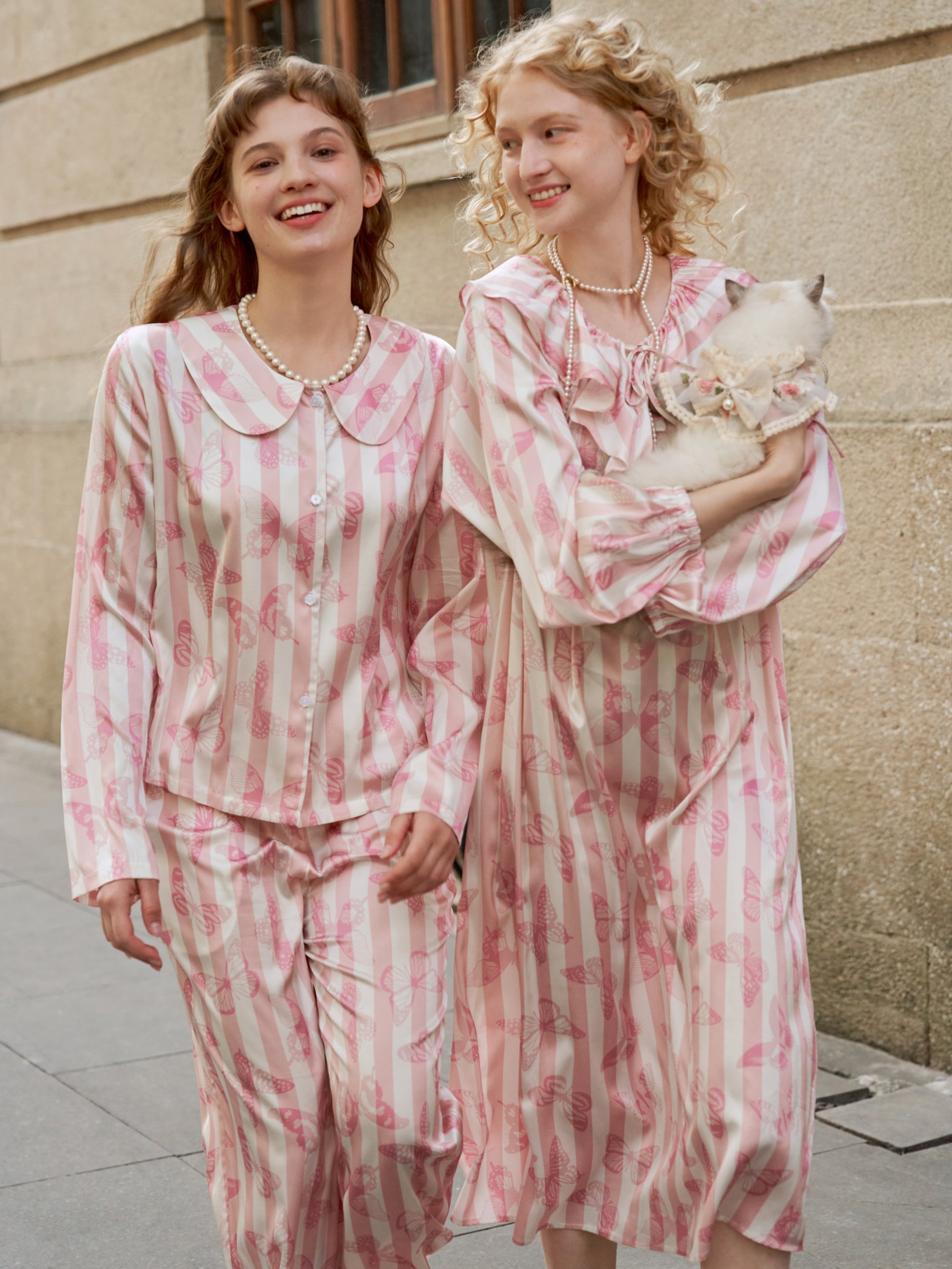 Butterfly & Blossom Collection Pink Butterfly Stripe Peter Pan Collar Set