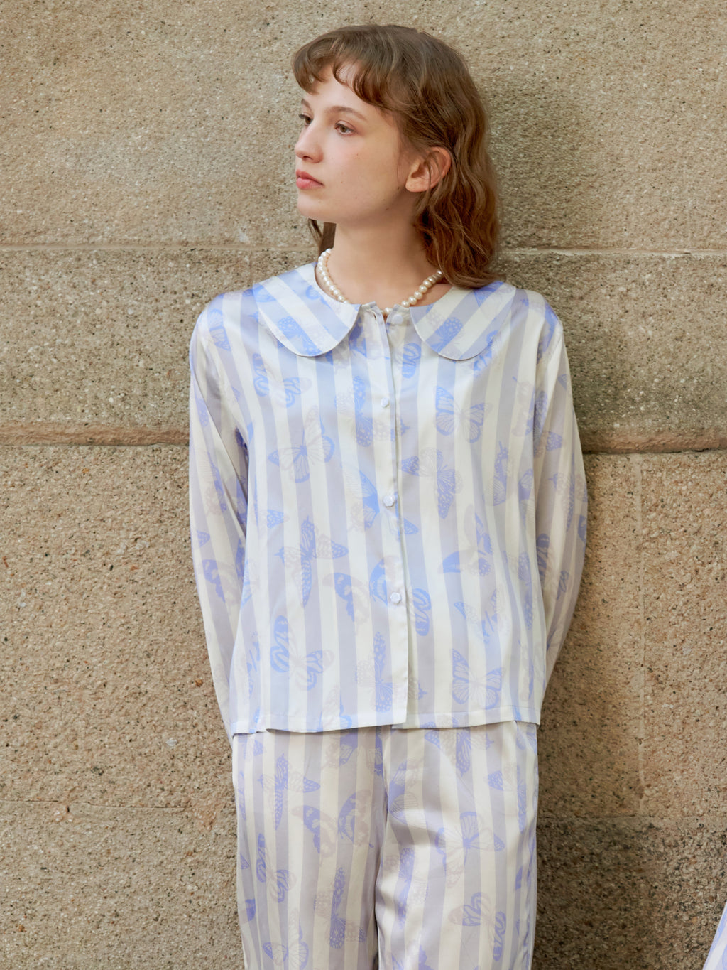 Butterfly & Blossom Collection Purple Butterfly Stripe Peter Pan Collar Set