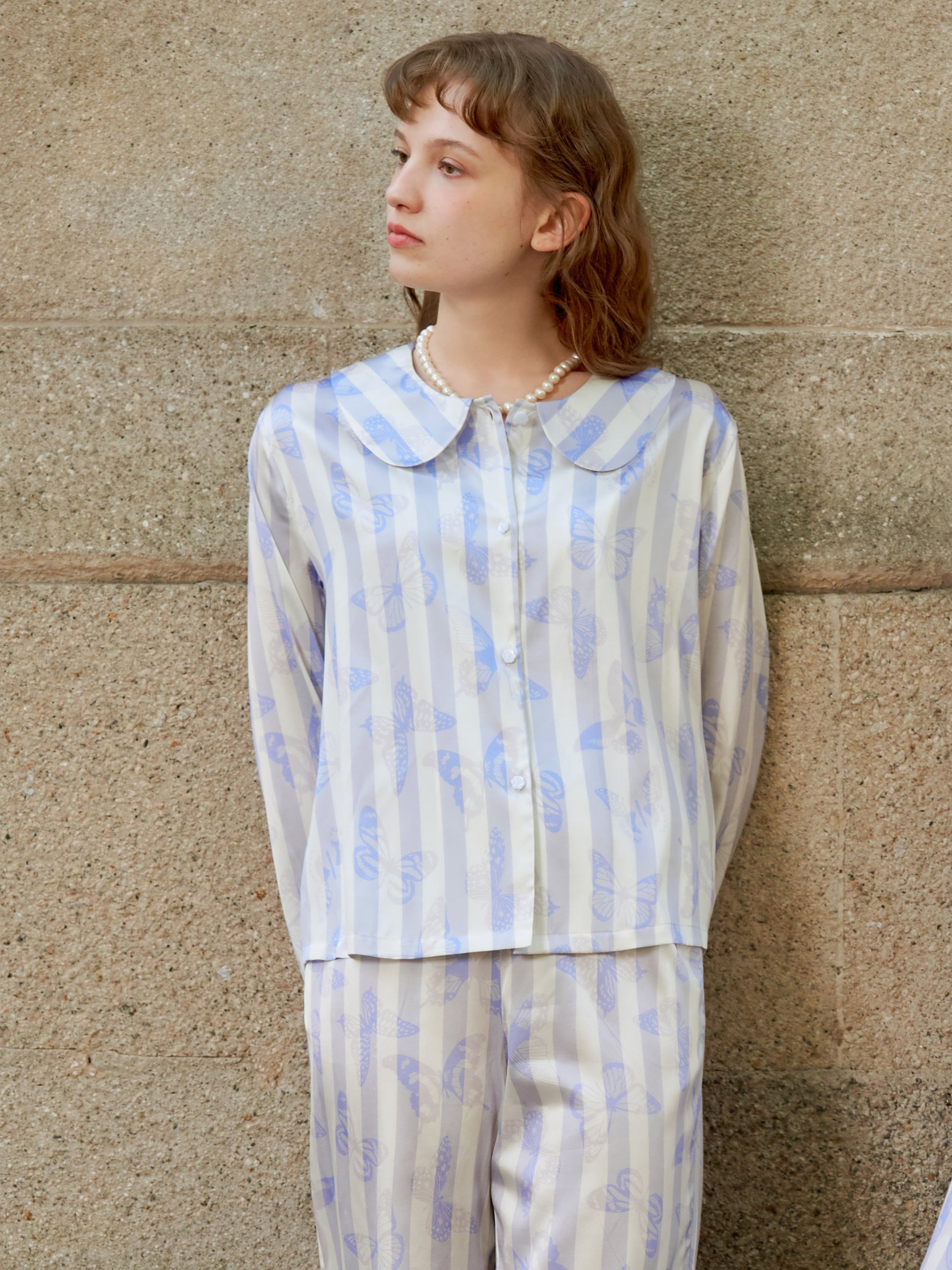 Butterfly & Blossom Collection Purple Butterfly Stripe Peter Pan Collar Set