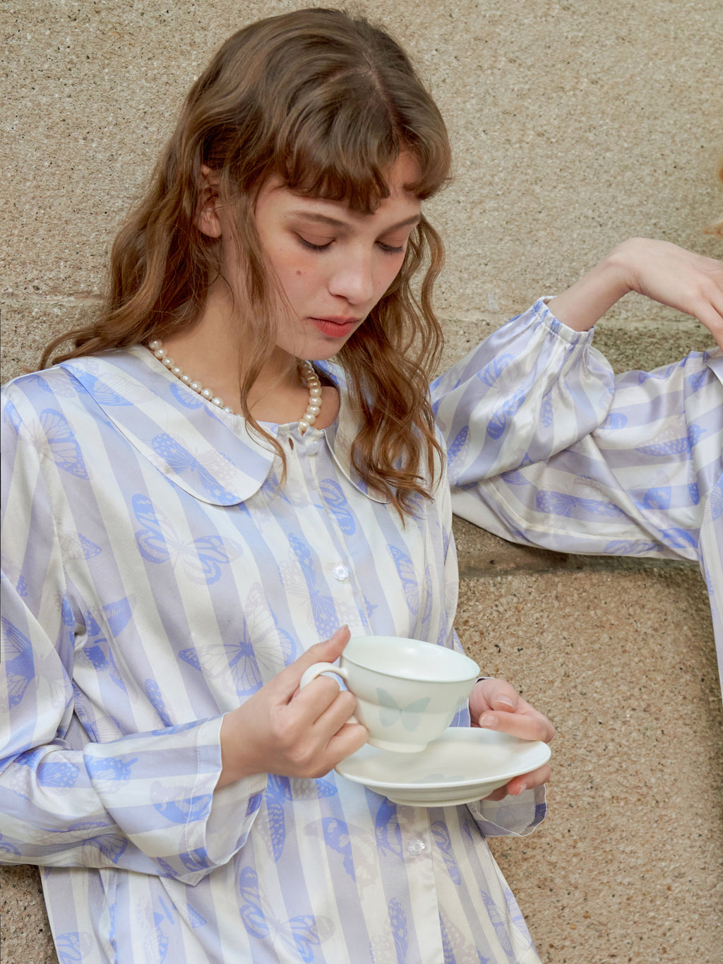 Butterfly & Blossom Collection Purple Butterfly Stripe Peter Pan Collar Set