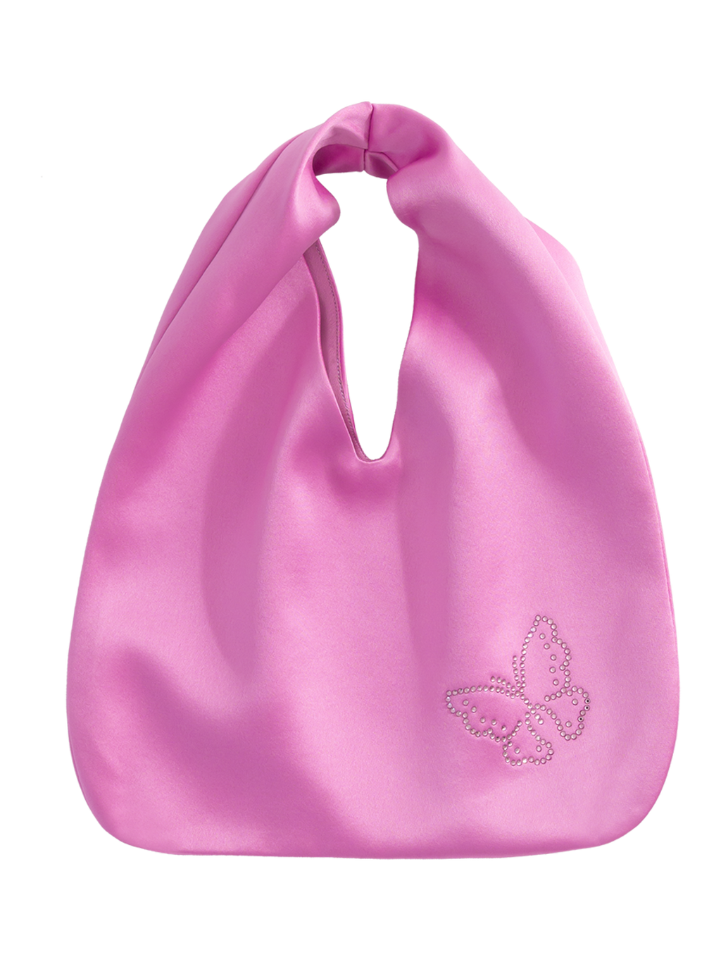 Butterfly & Blossom Collection Rhinestone Butterfly Satin Tote Bag-Fuchsia