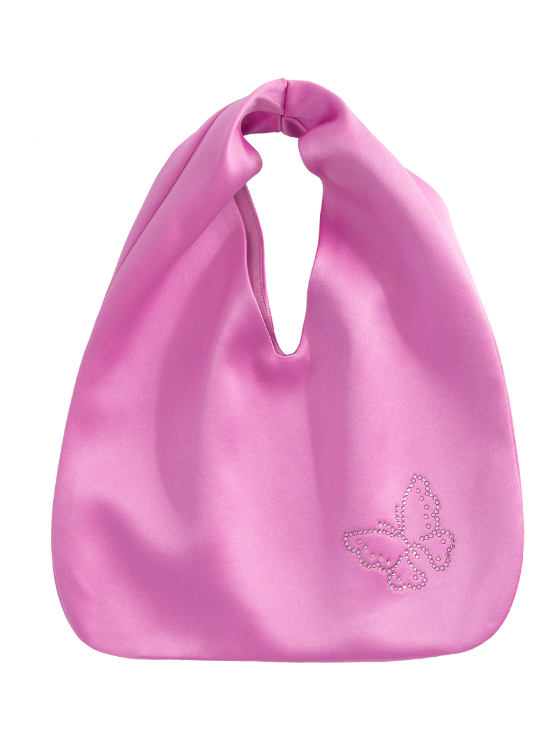 Butterfly & Blossom Collection Rhinestone Butterfly Satin Tote Bag-Fuchsia