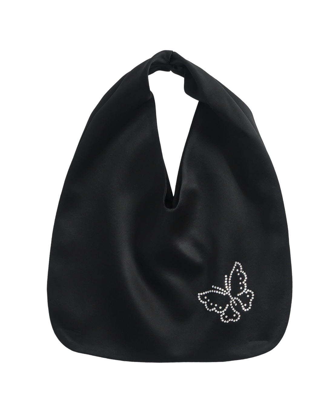 Butterfly & Blossom Collection Rhinestone Butterfly Satin Tote Bag-Black