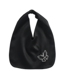 Butterfly & Blossom Collection Rhinestone Butterfly Satin Tote Bag-Black