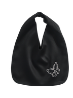 Butterfly & Blossom Collection Rhinestone Butterfly Satin Tote Bag-Black