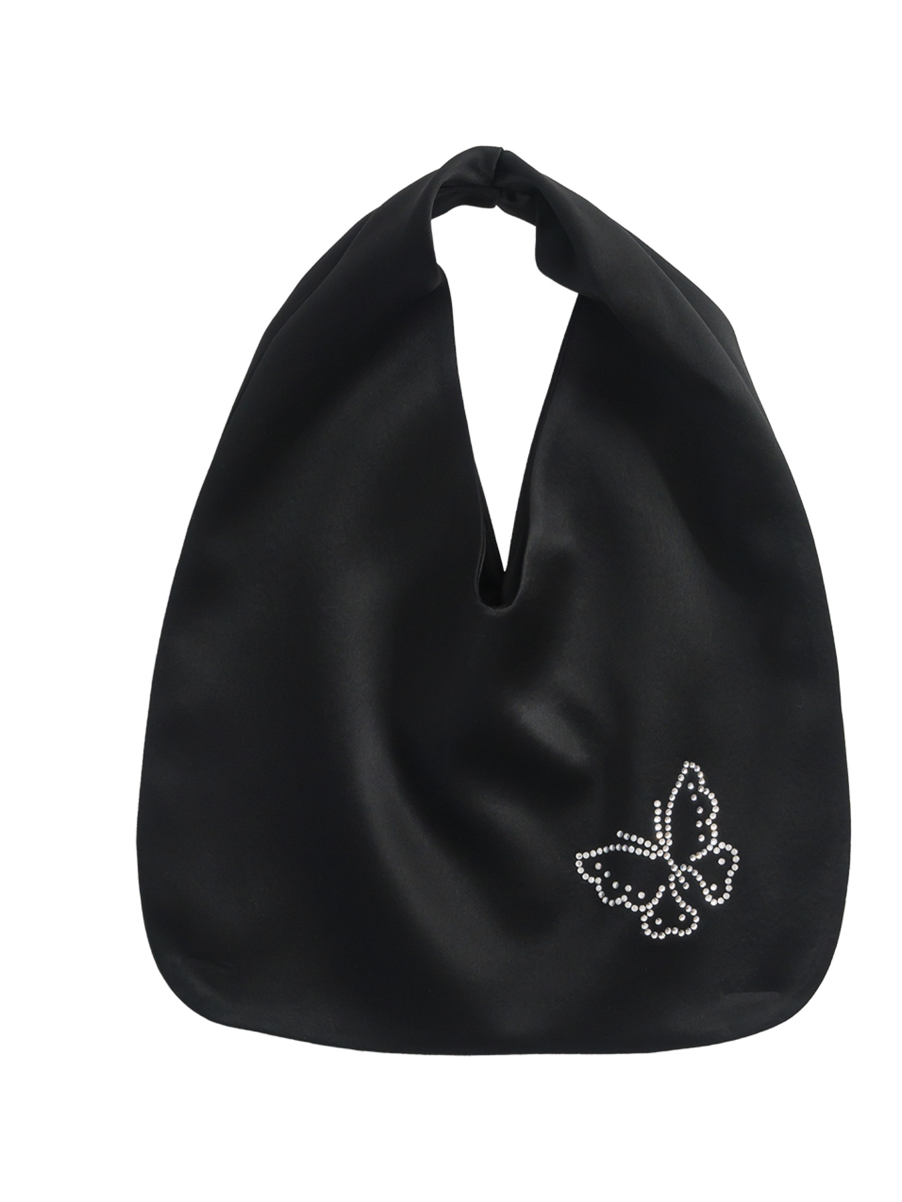 Butterfly & Blossom Collection Rhinestone Butterfly Satin Tote Bag-Black