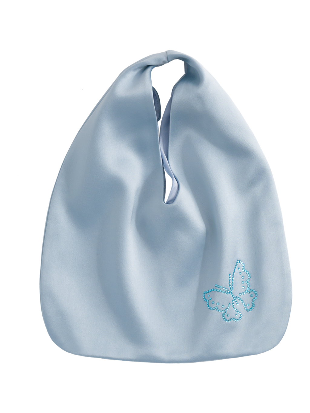 Butterfly & Blossom Collection Rhinestone Butterfly Satin Tote Bag-Blue