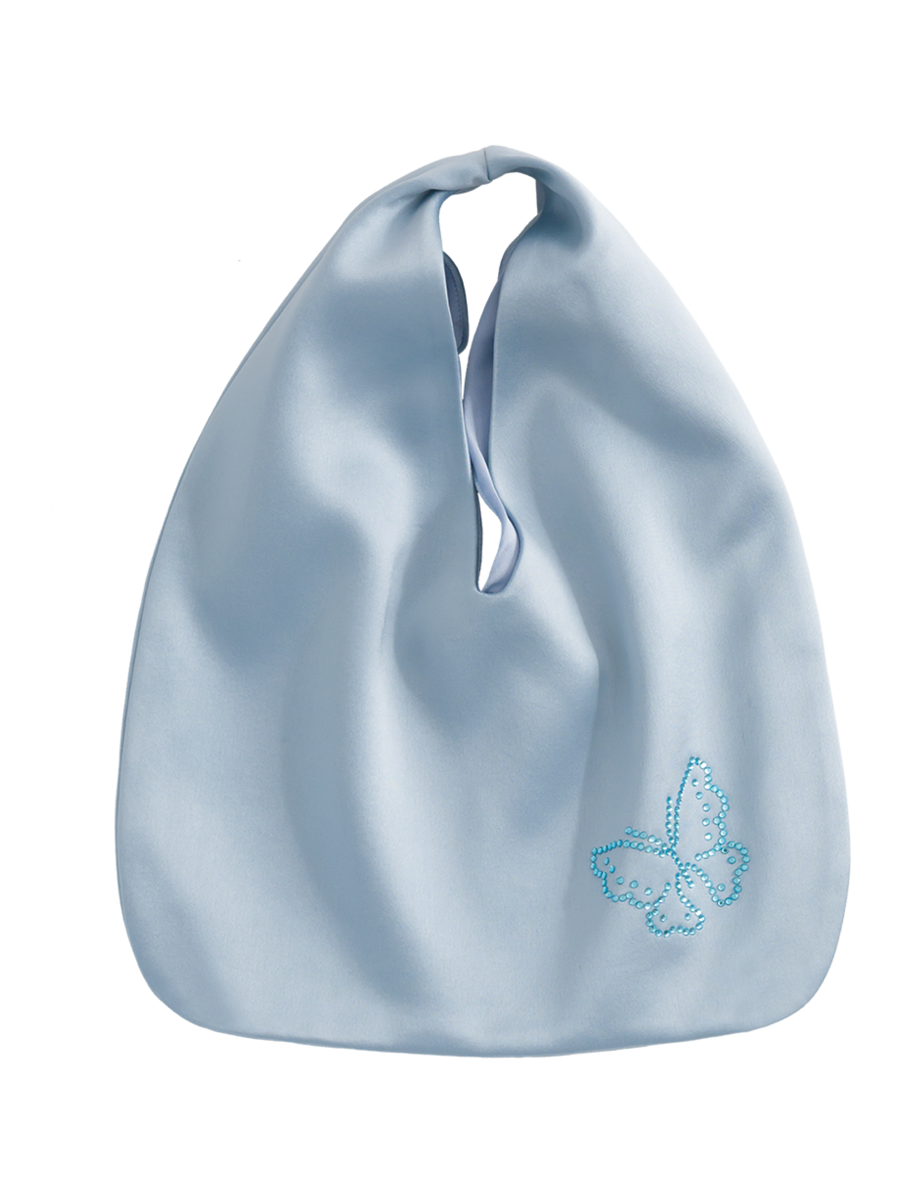 Butterfly & Blossom Collection Rhinestone Butterfly Satin Tote Bag-Blue