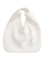Butterfly & Blossom Collection Rhinestone Butterfly Satin Tote Bag-White