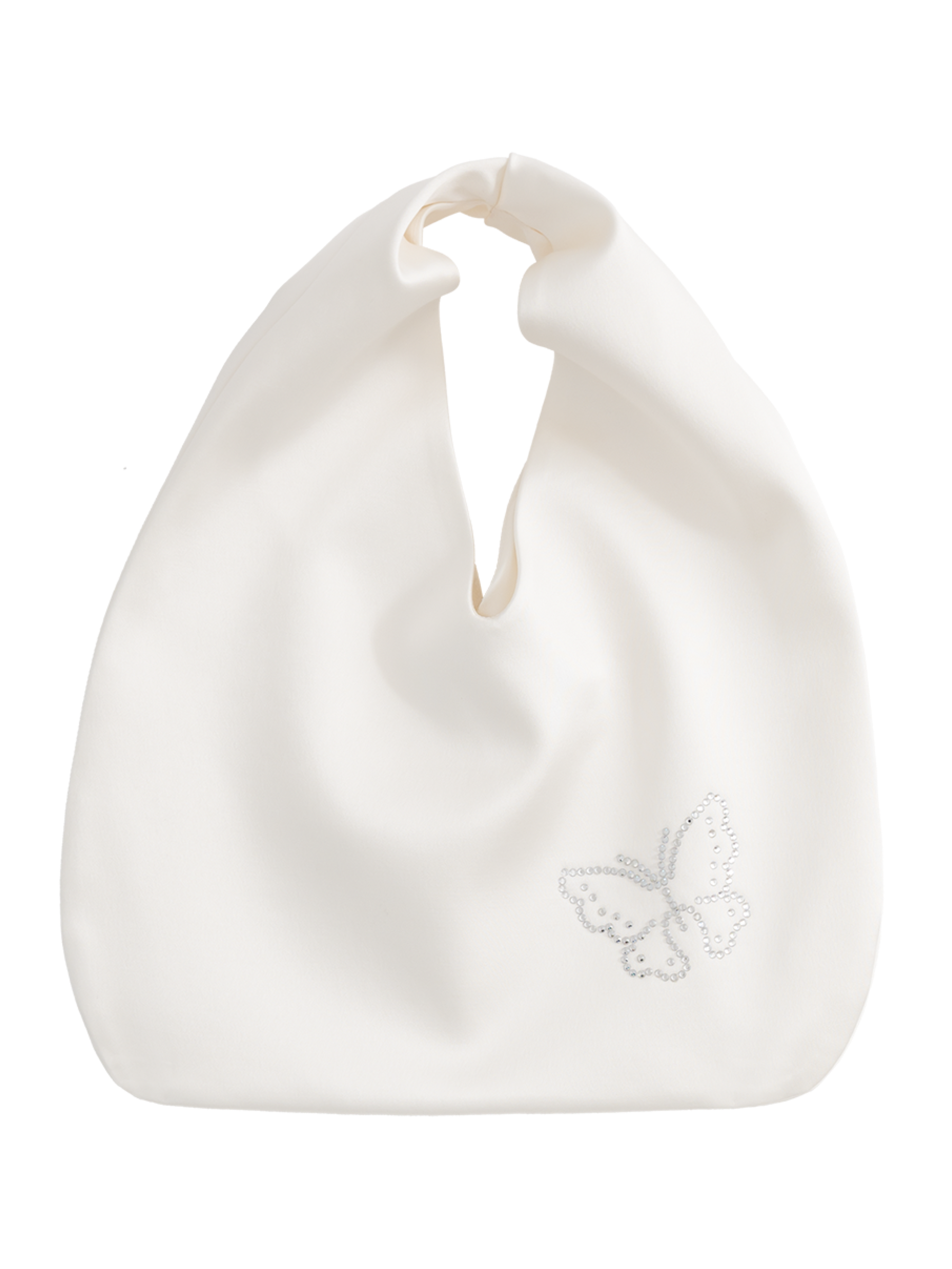 Butterfly & Blossom Collection Rhinestone Butterfly Satin Tote Bag-White