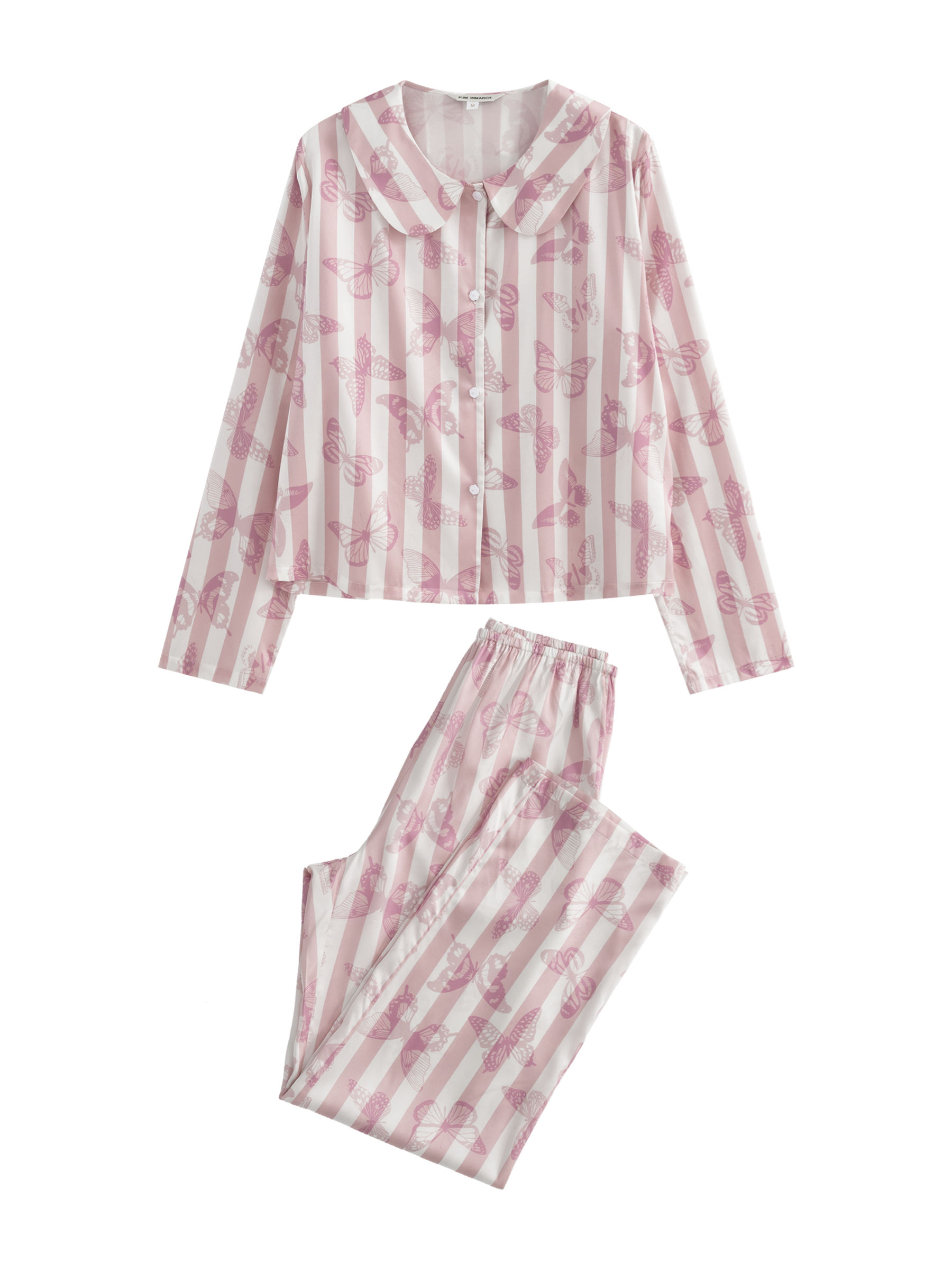 Butterfly & Blossom Collection Pink Butterfly Stripe Peter Pan Collar Set